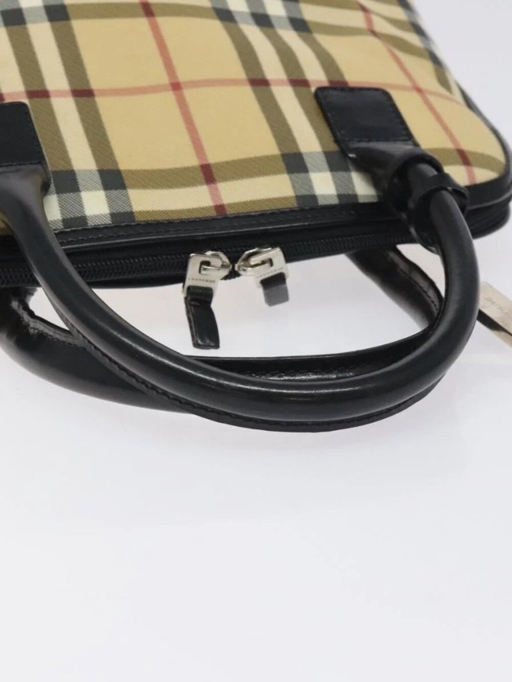 BURBERRY Nova Check Hand Bag PVC Beige Silver Auth 127268 - Picture 8 of 16